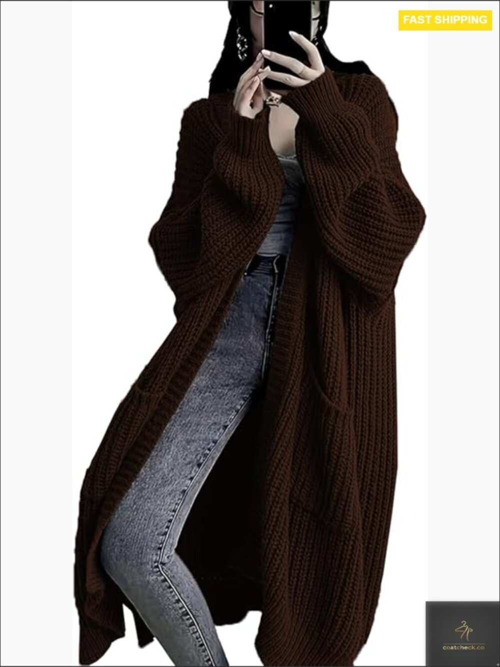 Oversized Cable Knit Cardigan Duster Open Front Chunky Sweater Cozy Winter